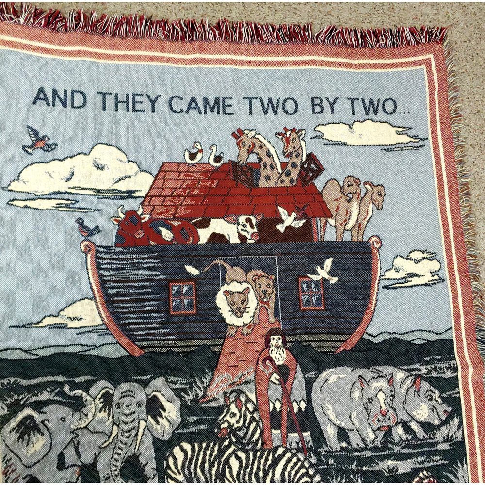 Vintage Noahs Ark Tapestry Woven Throw Blanket-Wall Hanging-70x48-1994 Animals - Picture 6 of 16